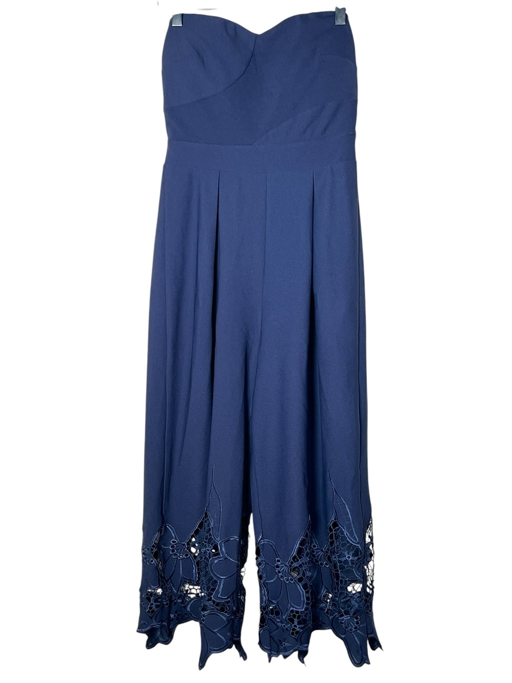Bailey Blue Strapless Navy Wide-Leg Jumpsuit with Lace Hem size 2 B85